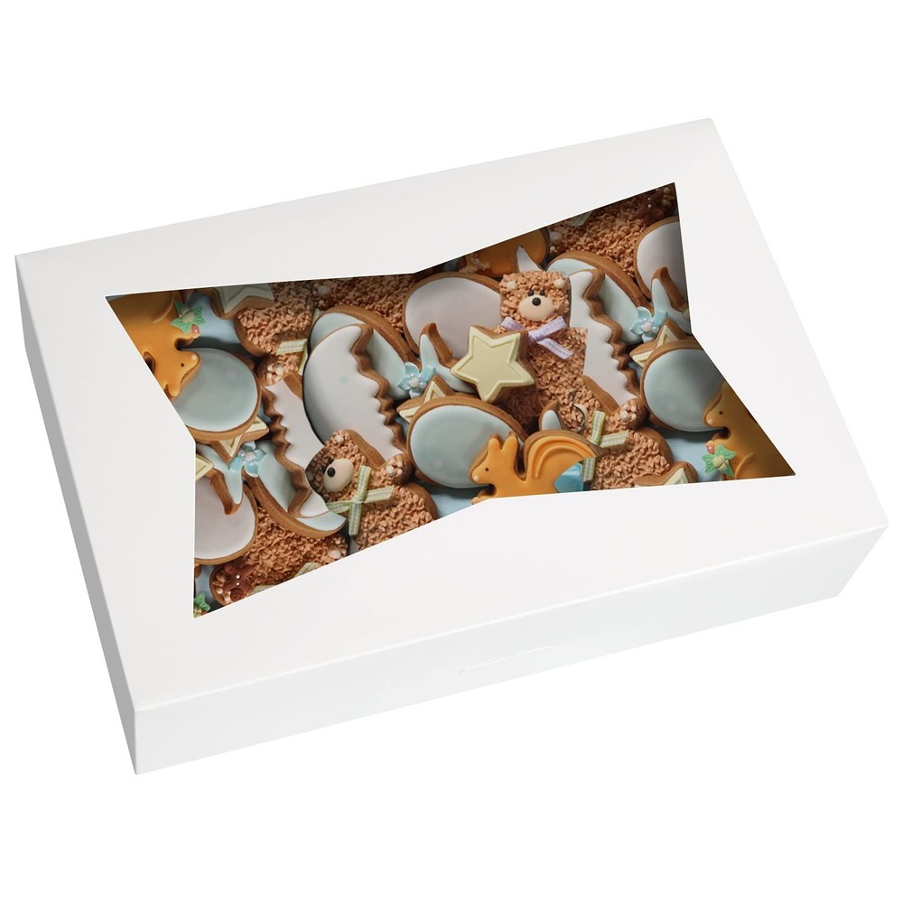 15 Pack White Pastry Bakery Box 12x8x3 Inch Auto Pop Up PVC Window Container