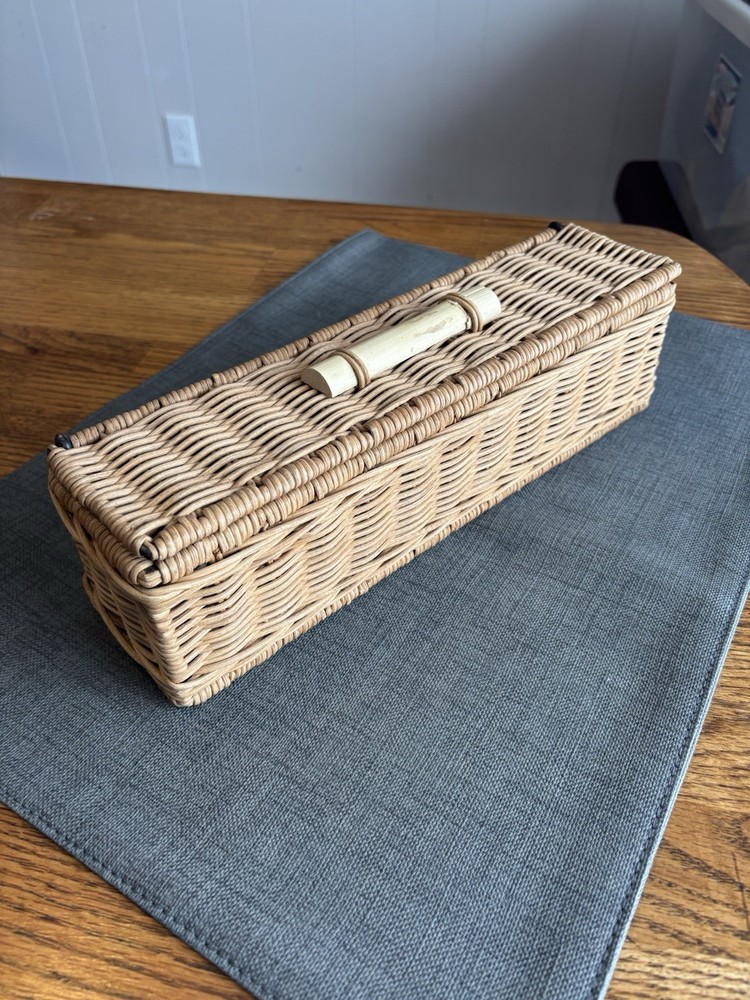 Basket Woven Rectangular Lidded 12x3 Inches