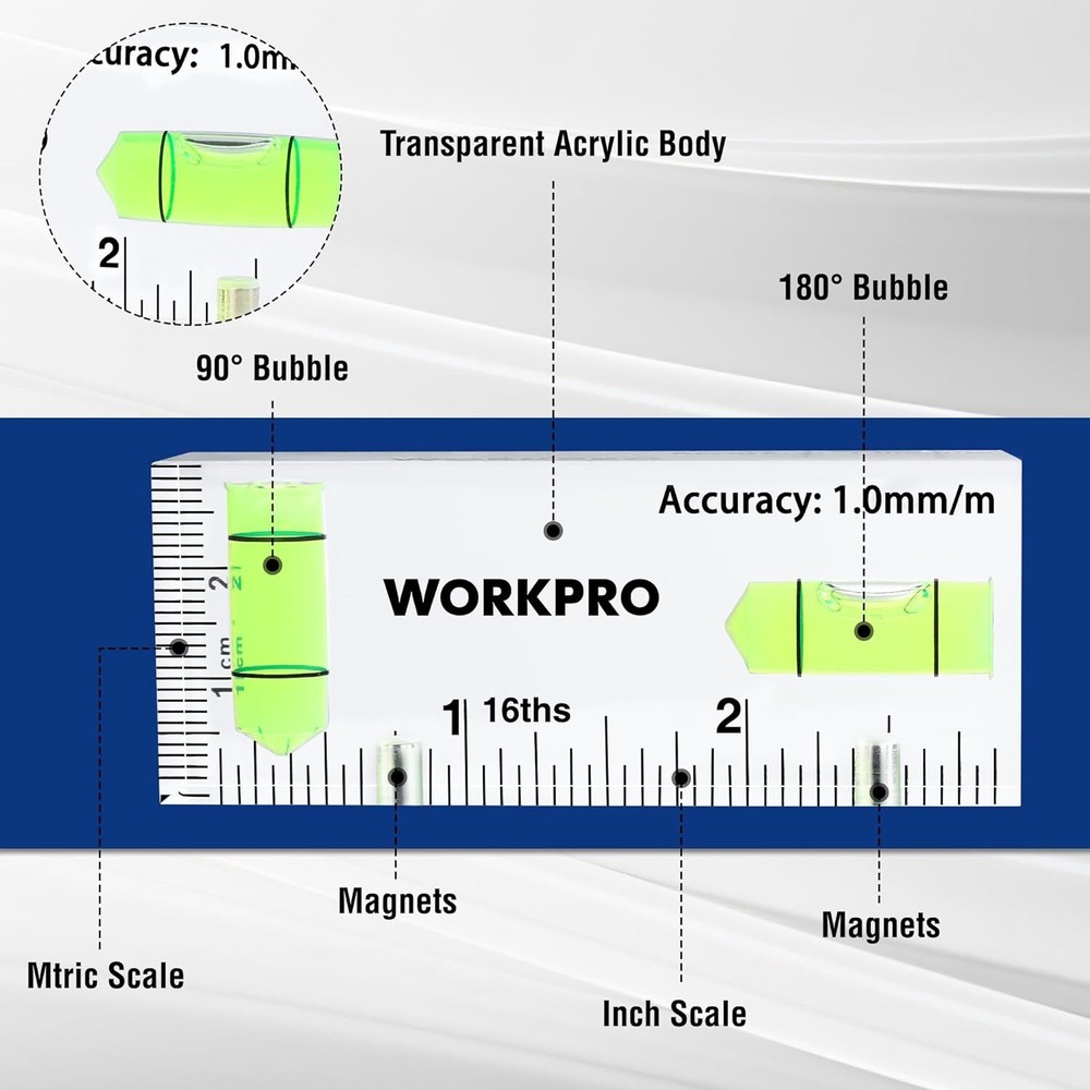 WORKPRO Small Level, 3 Inch Mini Level Tool Magnetic Level w/2 Different Bubbles