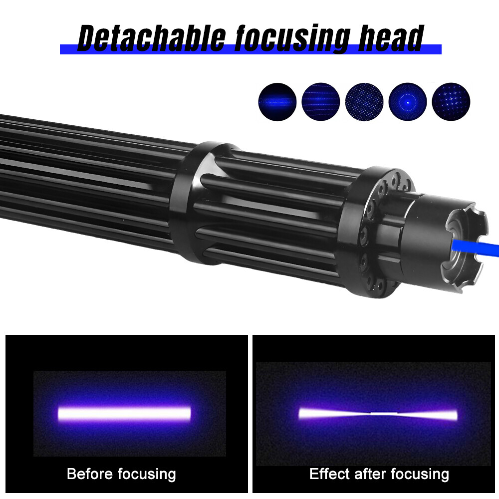 10Watt Adjustable High Power Blue Burning Laser Pointer Visible Dot Torch Light