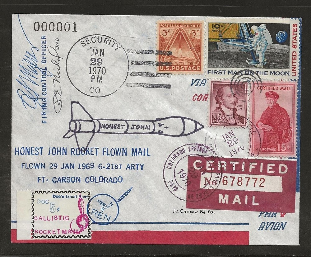 1970 US rocket mail cover - Doc's Local Post - HONEST JOHN - EZ 132C1