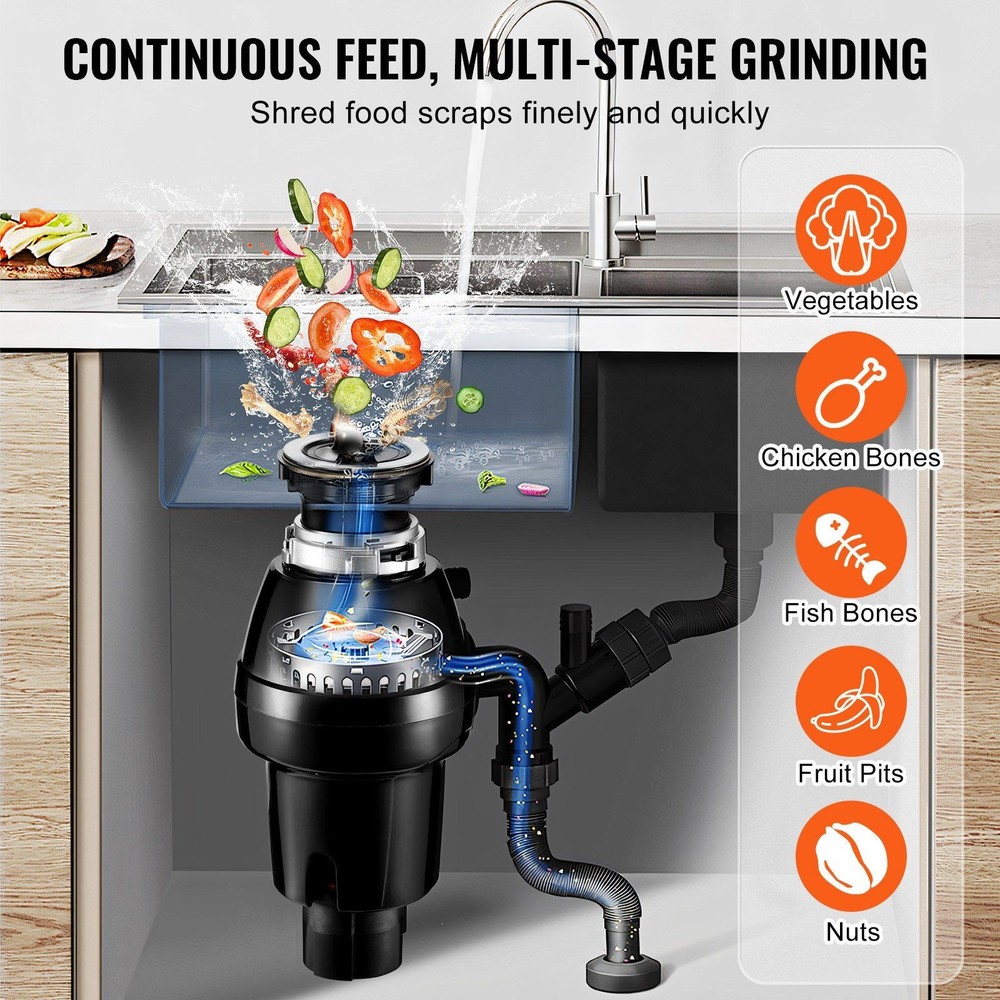 3/4 HP Garbage Disposal Continuous Feed EZ Connect Sound Reduction