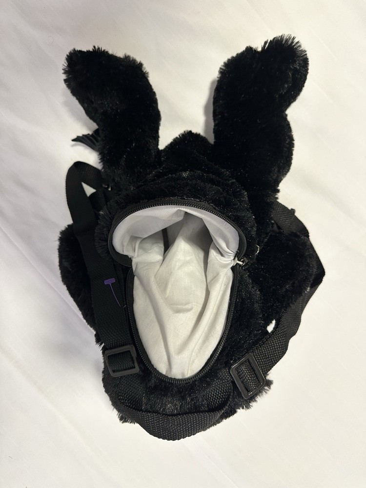 Bear Plush Faux Fur Backpack Small Black/Brown Solid Zip Adjustable Straps