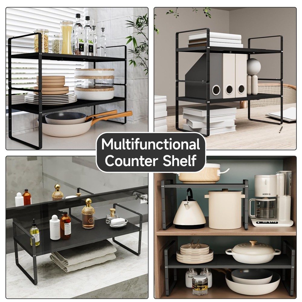 16.5-27’’L Expandable Kitchen Shelf Organizer, Stackable Shelves Org