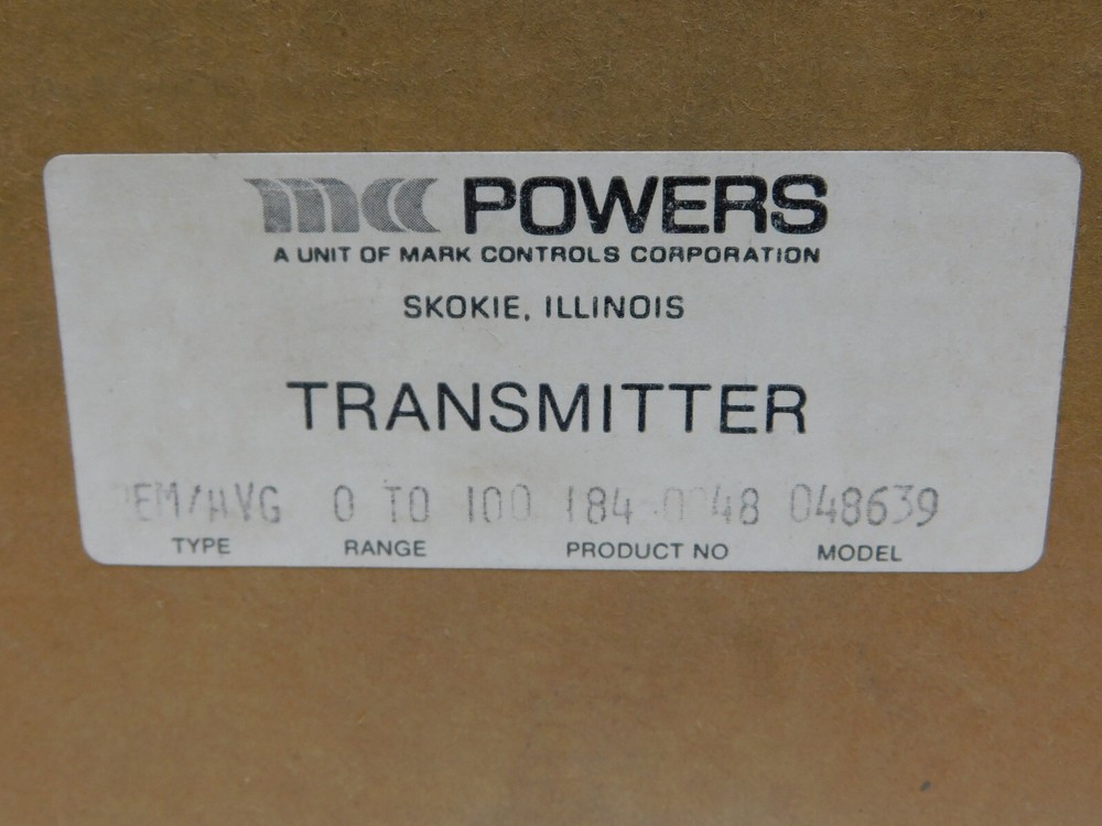 Powers Transmitter 184048 Model 048639 Type EM/HVG Range 0-100