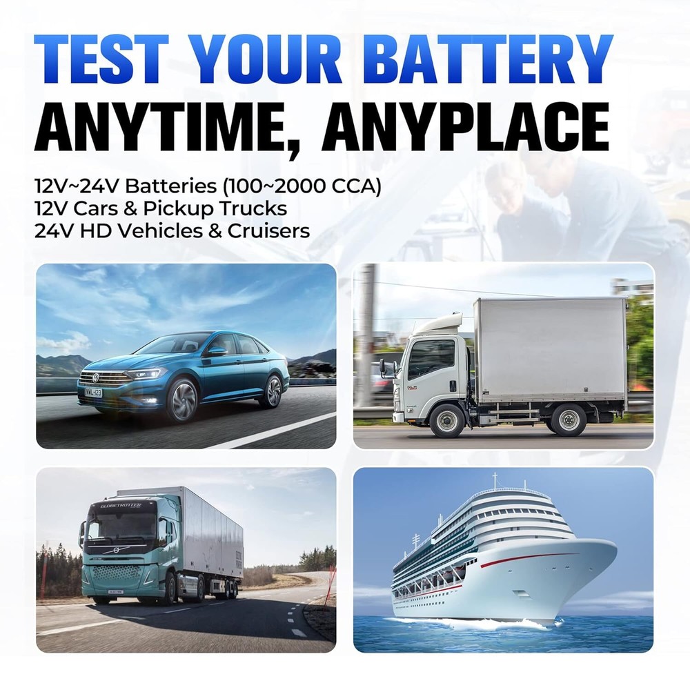 12V-24V 100~2000CCA Car Auto Battery Tester Load Drop Charging System Analyzer