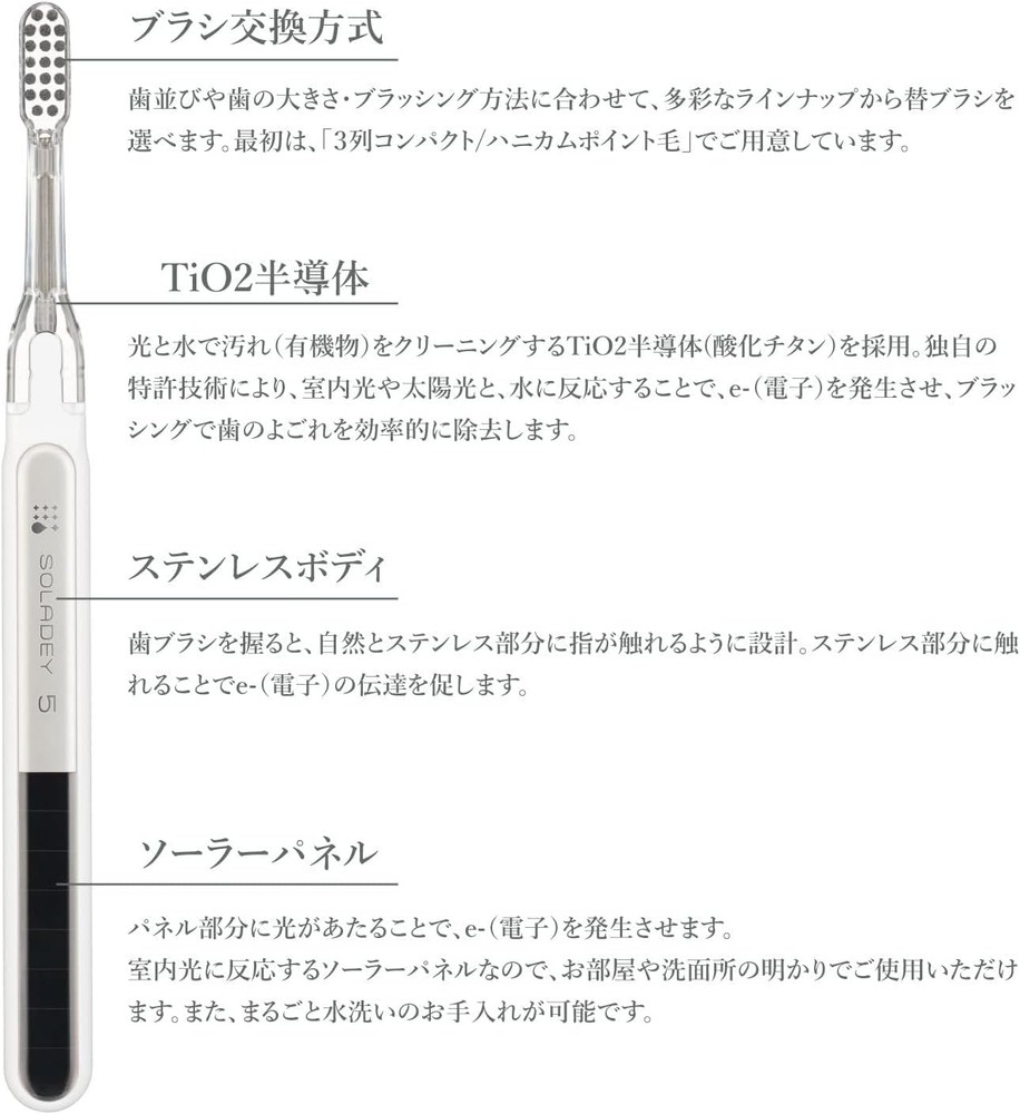 Soladey 5 Ionic Solar Toothbrush Regular size Black From Japan