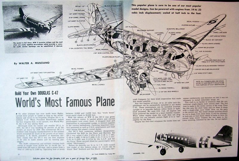 DC-3 / C-47 PLAN + CONSTRUCTION ARTICLE for a Musciano UC Scale Model Airplane