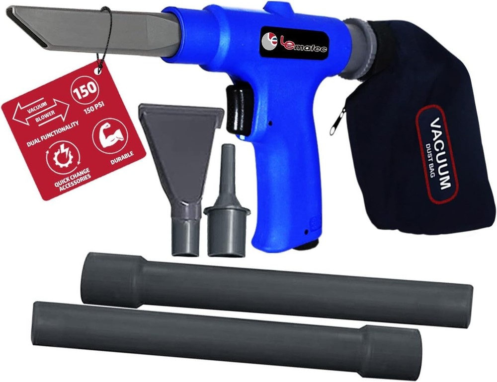 Compact Vacuum-Blower Tool with 6 Attachments - LEMATEC 150 PSI Air Compressor