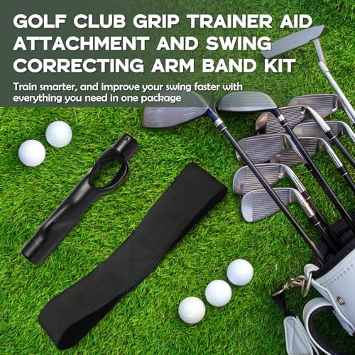 Grip Trainer Attachment & Swing Correcting Arm Band -Golf Training Combo for