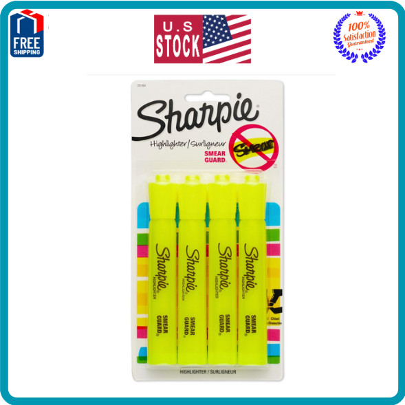 SHARPIE Tank Style Highlighters, Chisel Tip, Fluorescent Yellow, 4 Count