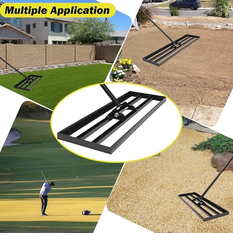 30x10 Lawn Leveling Rake High Carbon Steel Adjustable Handle Multi-Surface Tool