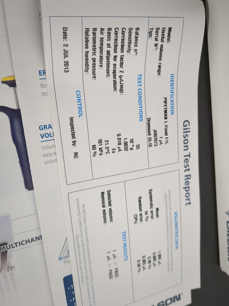 Gilson Pipetman L Fixed F1L Volume Pipette