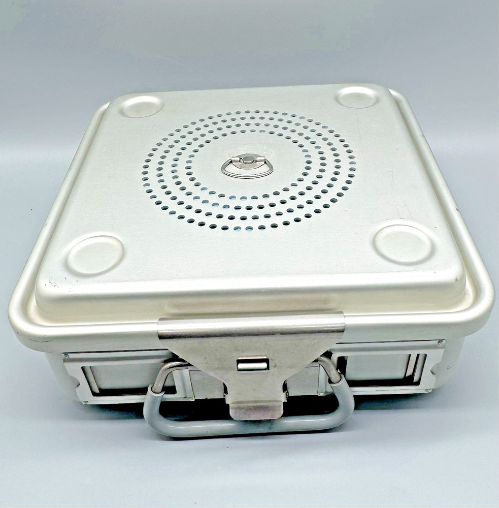 Case Medical Half Size Sterilization Tray with Basket, 12x11x4 Solid Bottom