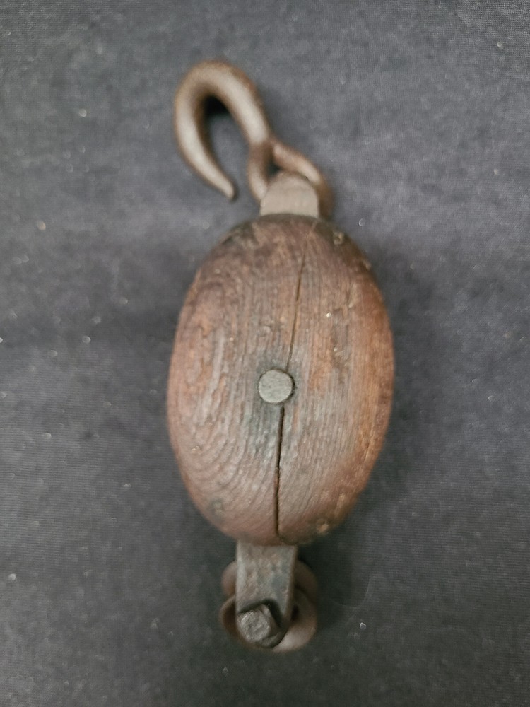 Vintage Rustic Wood Single Block and Tackle Pulley