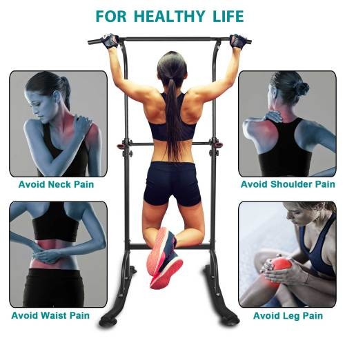 Power Tower Dip Station with Bench Pull Up Bar Stand Adjustable Height