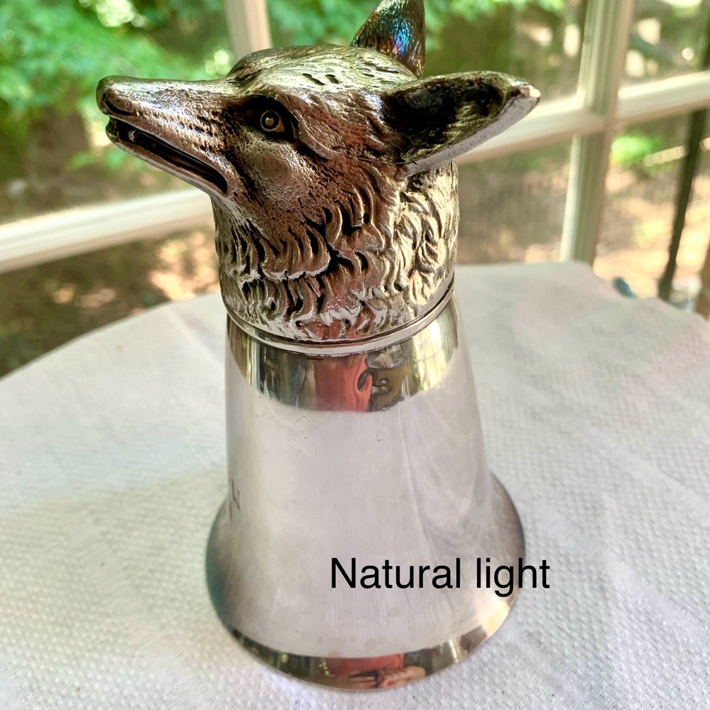 Vintage Large Silver Plated Fox Head Stirrup Cup 5” tall *READ*