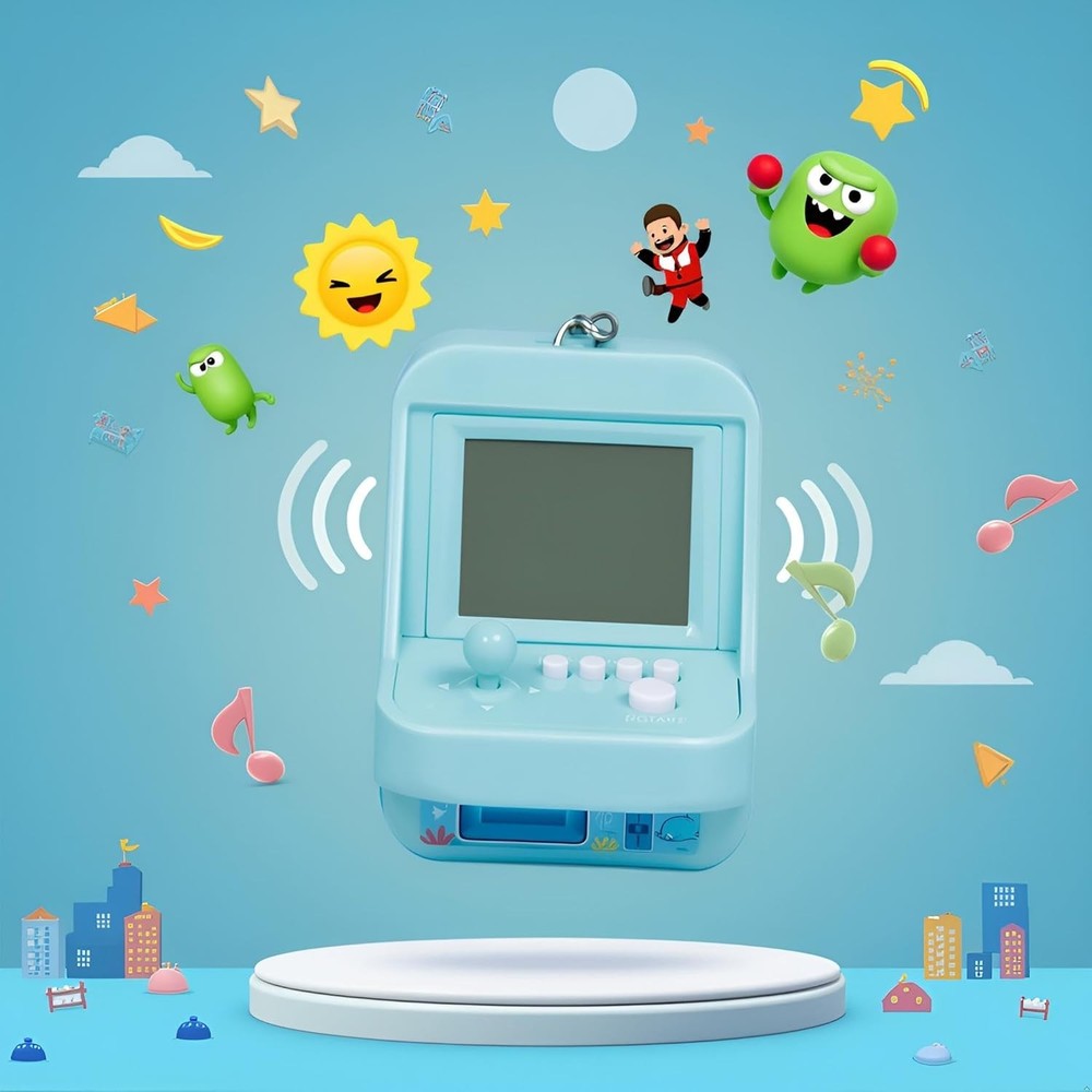 On-the-Go Blue Mini Arcade Game Console - 26 Games with Music Functionality