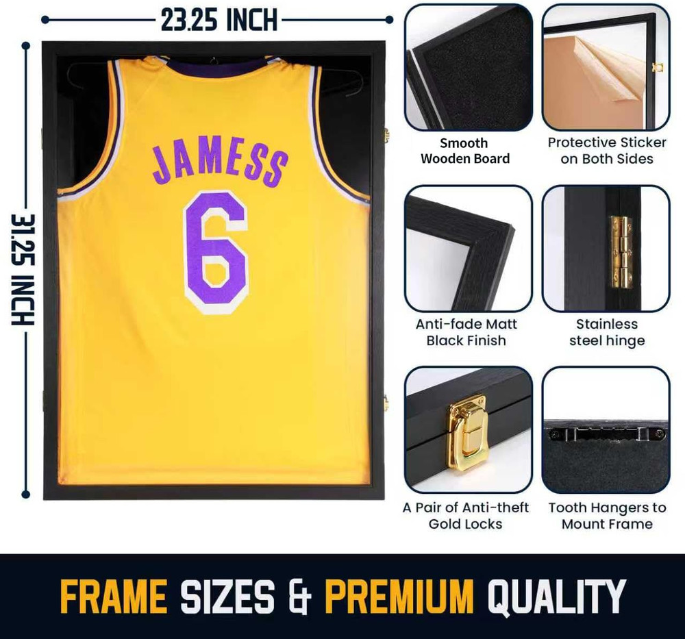 Jersey Display Case Shadow Box Frame with Hanger Black