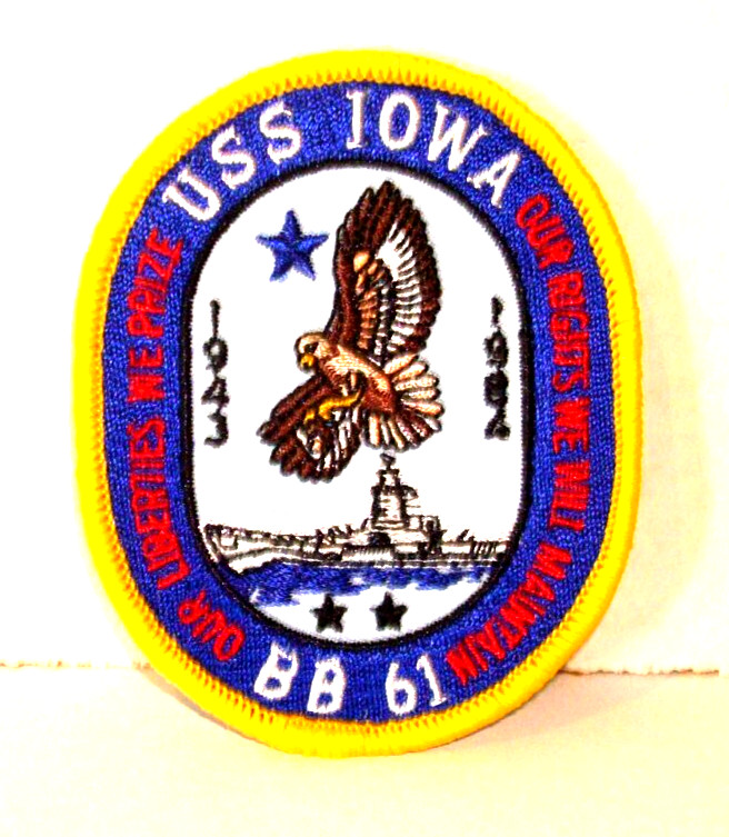 USS IOWA  BB61  NAVY   IRON ON PATCH 3 & 1/2  inch