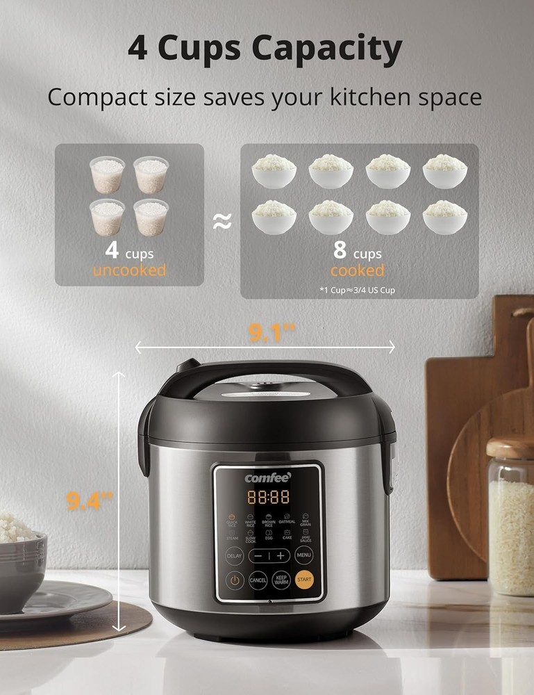 Versatile 4-Cup Rice Cooker with Steamer Basket and Automatic Keep Warm Feature