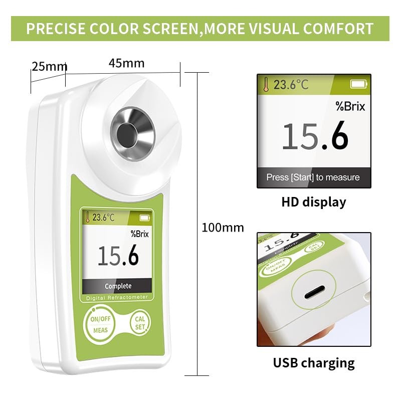 Digital Brix Refractometer, 0–55% ATC Sugar Content Meter, ±0.2% Precision,...