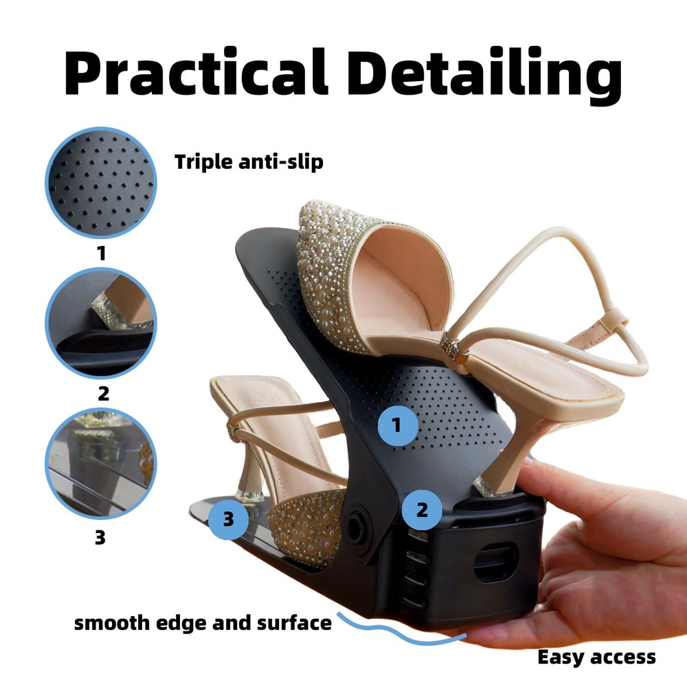 Shoe Slots Organizer 24PCS Adjustable Double Layer Stack Shoe Rack 50% Space-...