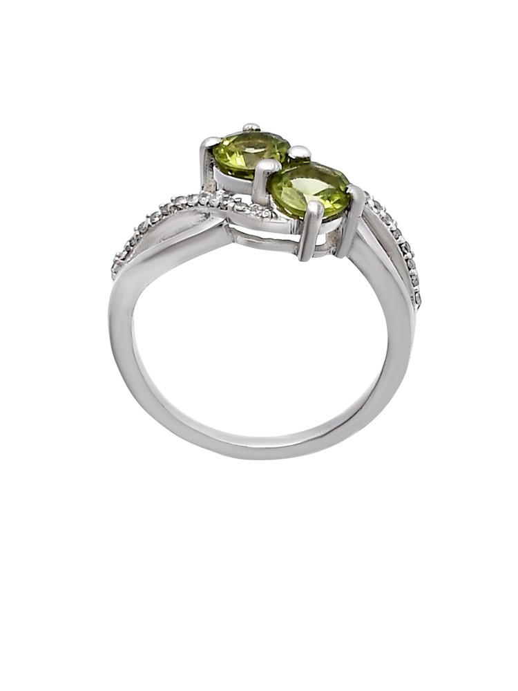 Peridot & White Topaz Solid 925 Sterling Silver Ring 6