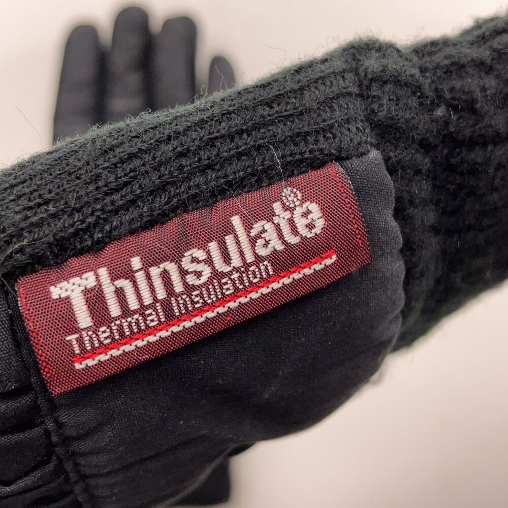 Retro Black Knit And Polyester Ruffled Winter Gloves Thinsulate Lining