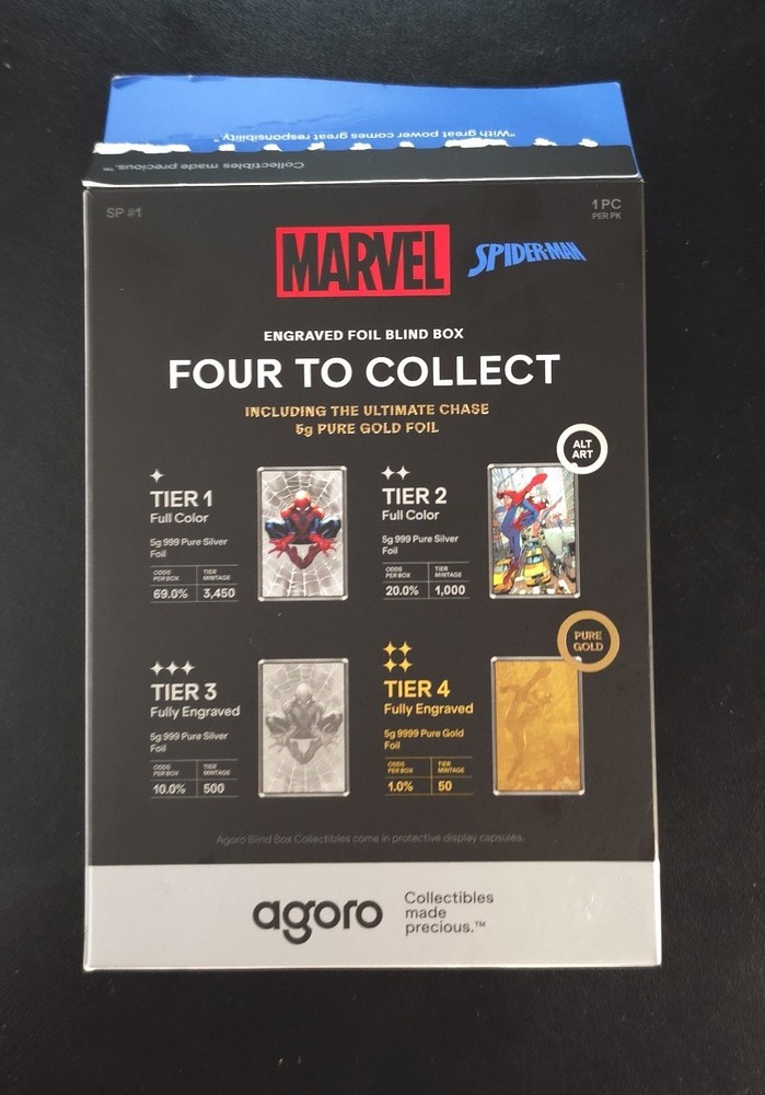 2025 Marvel Spiderman Agoro Tier 1 Foil .999 Silver
