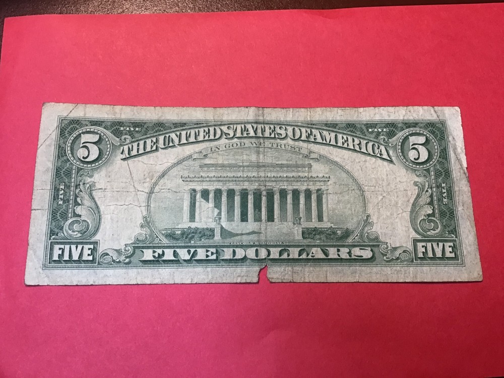 1963 Five Dollar Red Seal $5 Red Seal Note US, 1 Note