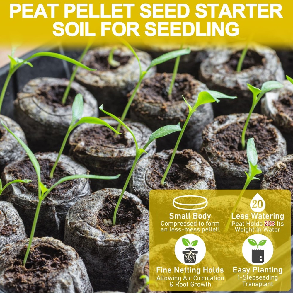 100 Pcs 36mm Seed Starter Peat Pellets for Seedlings- Compressed Seed Starter...