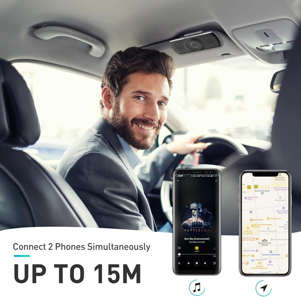 Wireless Car Visor Speaker with Built-in Microphone and Instant Connect Feature