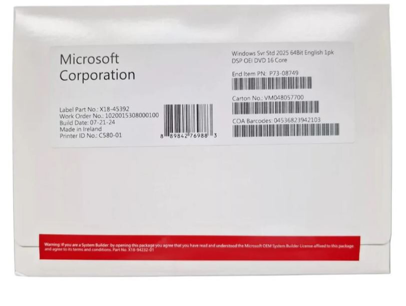 Windows Server 2025 Standard | Datacenter 16Core DVD OEM Pack + RDS + CALs