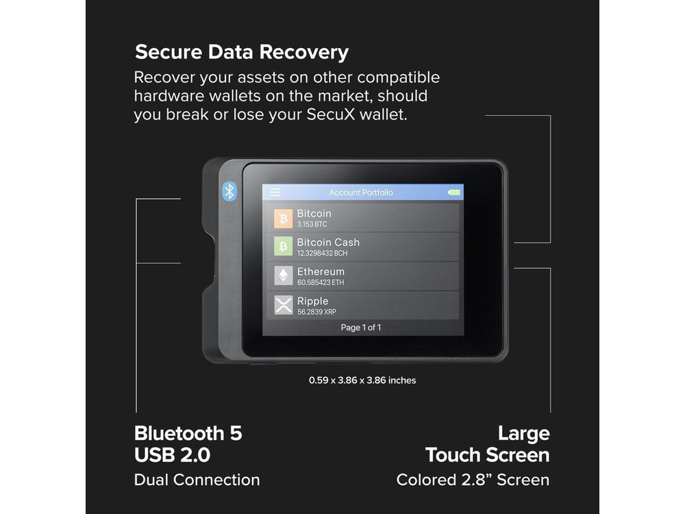 SecuX W20 Crypto Hardware Wallet- Infineon CC EAL5+ Secure Element, Bluetooth, C