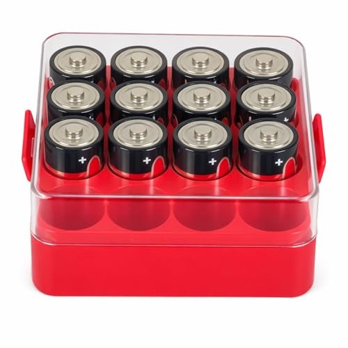 Battery Organizer Storage Case, Battery Vault Box Container for Medium-C Red