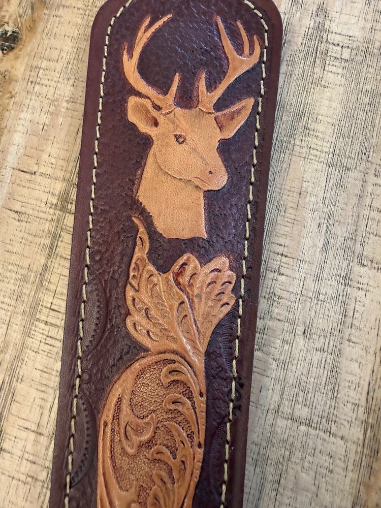 Pathfinder Deer Embossed Padded Leather Rifle Sling Strap Vintage