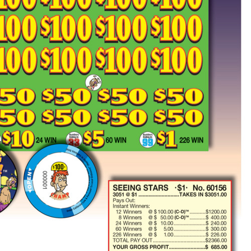 Pull Tab Tickets - Chips- Game - Seeing Stars 3,051 ct
