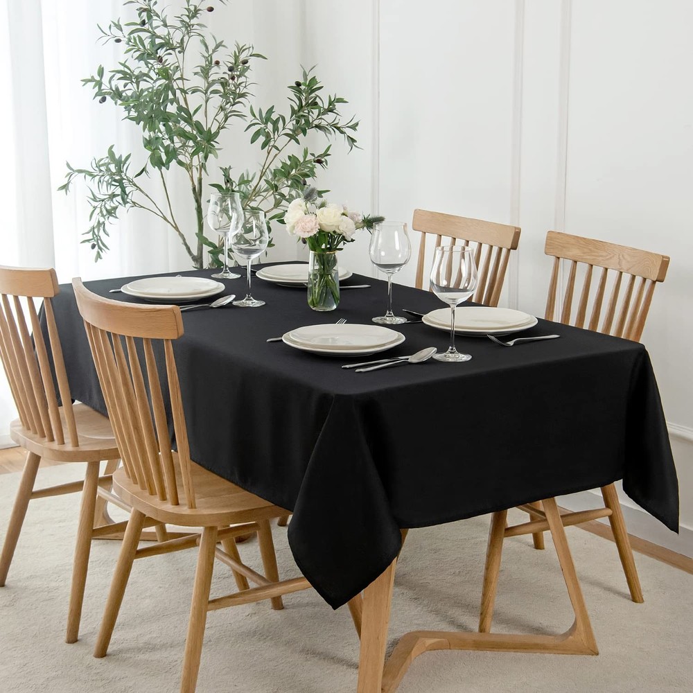 maxmill Faux Linen Textured Rectangle 84" x 60" (Rectangular), Black