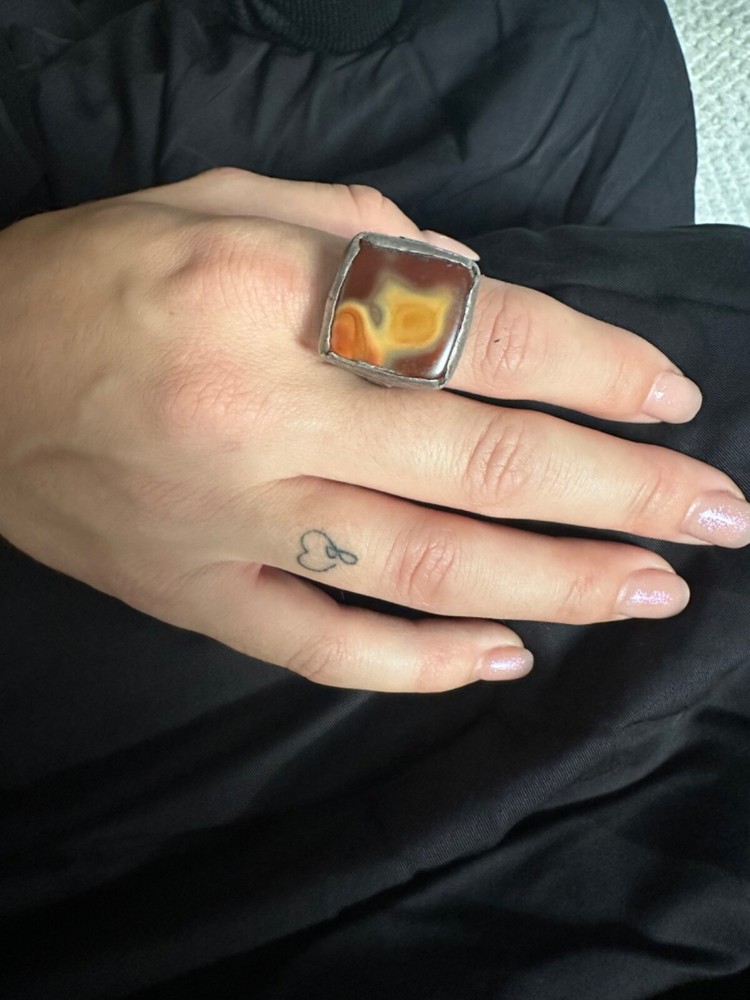 (B) Antique Silver Agate Ring Afghanistan Eye