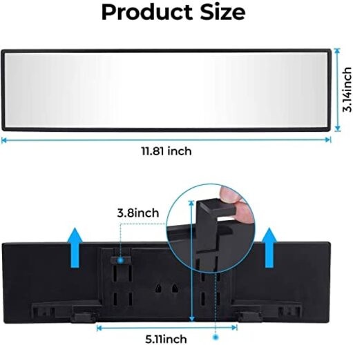 JOYTUTUS Rear View Mirror, Universal.8Inch Panoramic 1 Clear (Black frame)