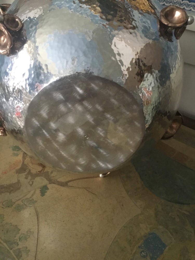 solid silver italian 1930 art deco vase, mixed metals probably GENAZZI unsigned