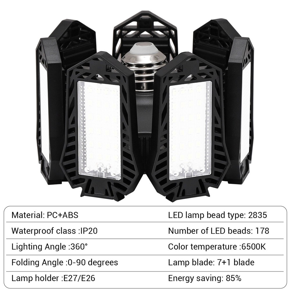 Foldable LED Garage Light 32W 178 LED E27 E26 Bulb 360 Degree Lighting for Works