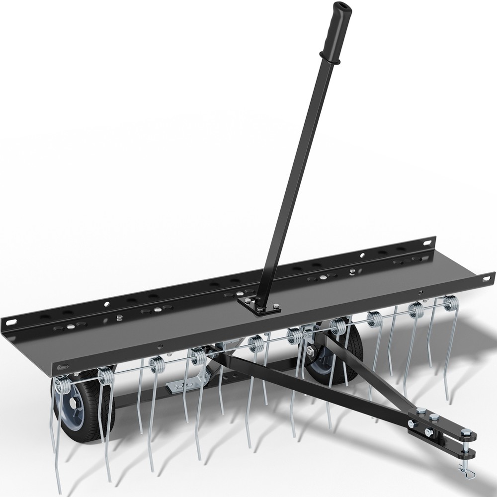 40" Dethatcher Tow Behind Lawn rake Sweeper W/ Transport Handle Rust-proof Black