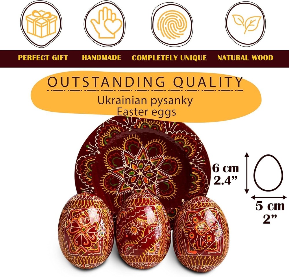 LOVARE Hand Painted Wooden Ukrainian Easter Eggs 2,5’’ Pysanky Mini Easter E