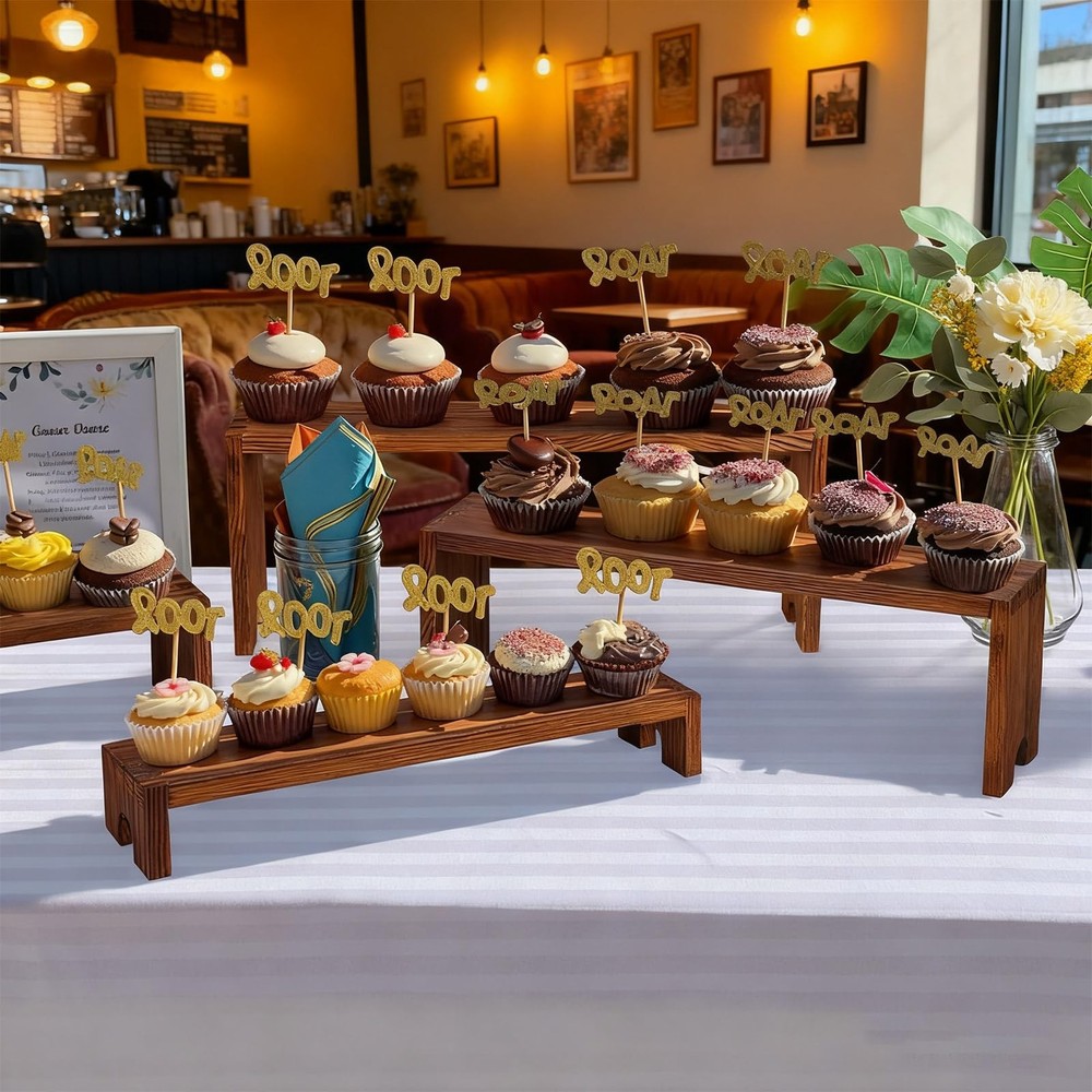 Large 2 Set Stackable Wooden Cupcake Stand Tiered Riser Display Stands for Ve...