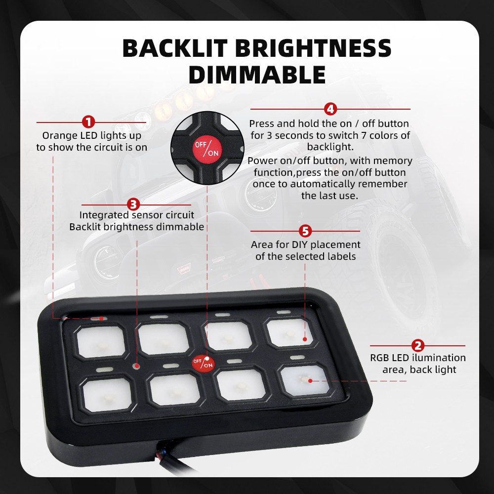 Universal 8 Gang Switch Panel On-Off LED Car Switch Panel Circuit Control 12/24V