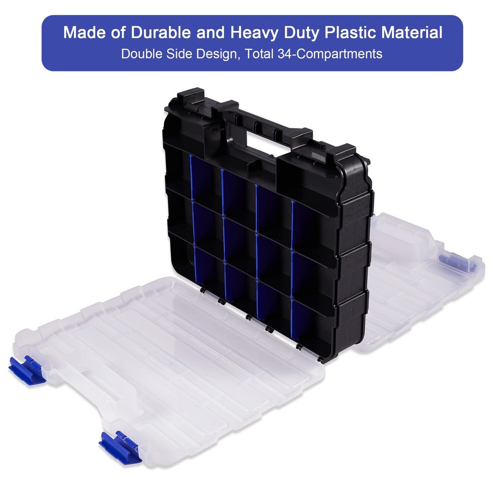 Small Parts Storage Case Tools Box Organizer Double Side 34 Compartments Hard...