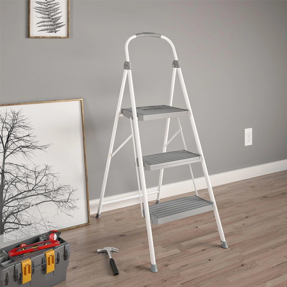 3 Step Connection Step Stool ( White & Gray, 8ft 10in Max Reach)