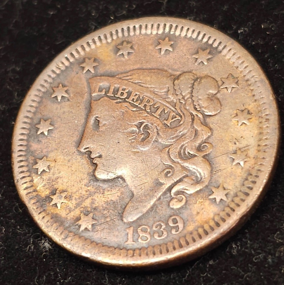 1839 Head Of 38 / Large Cent / Fine